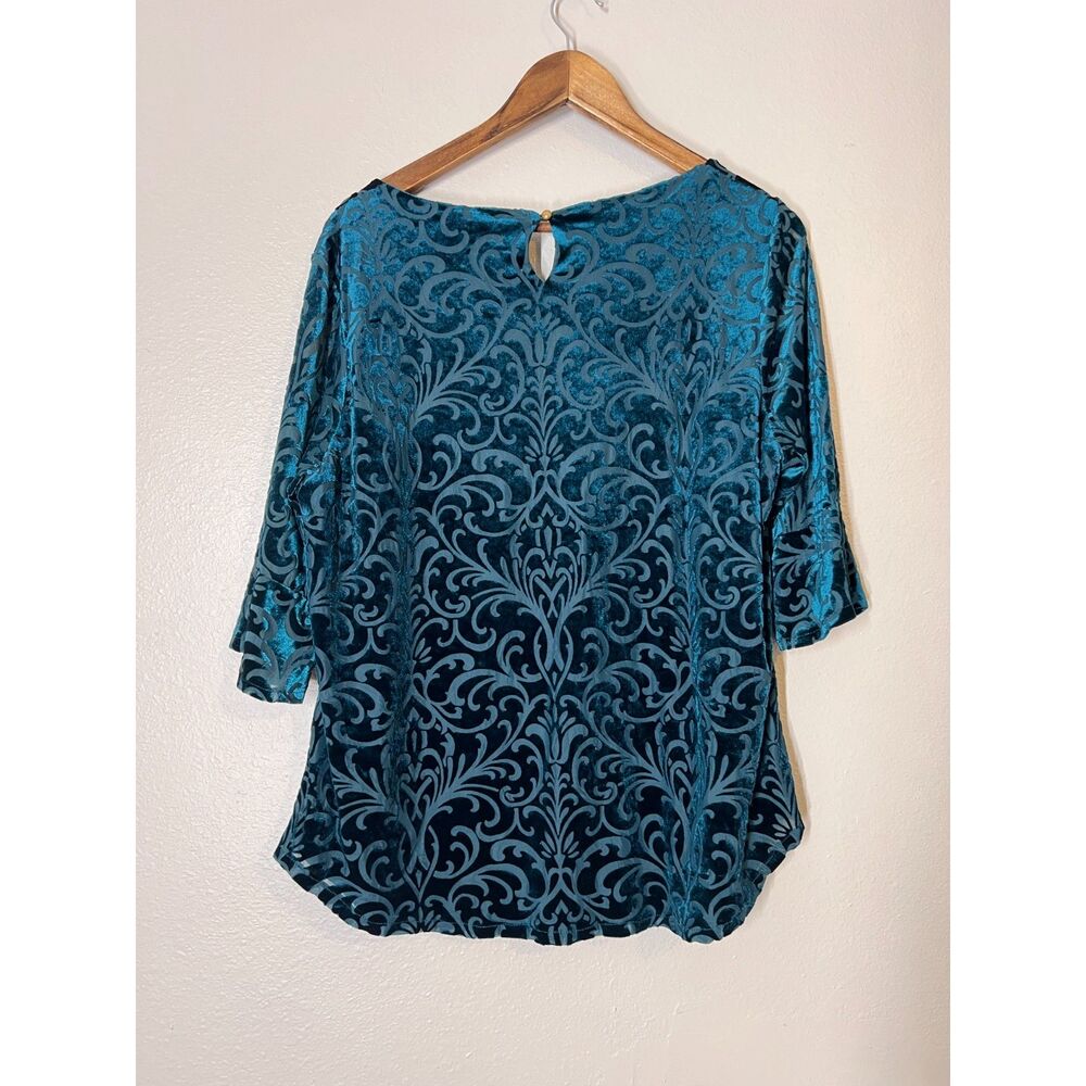 Dark Green Burnout Velvet Blouse Womens Sz S Fairy Grunge Whimsigoth Witchy - Picture 4 of 10